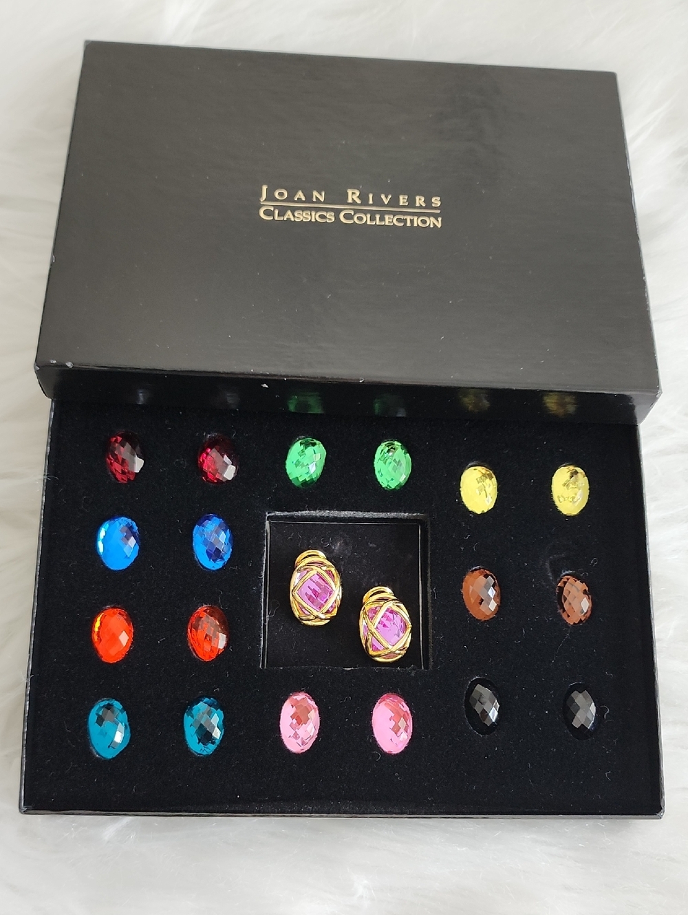 Signed Joan Rivers Classic Set of9 Interchangeable Cabochon Clip On Earrings NWT